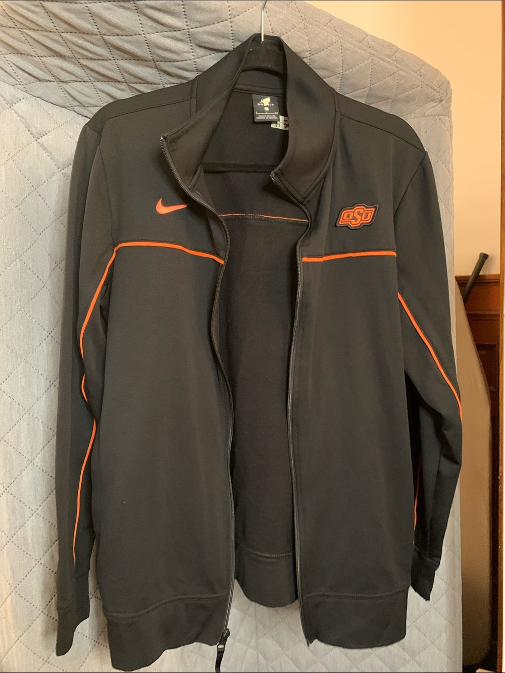 Nike Black Zip-Up Track Jacket with Orange Piping and OSU Logo